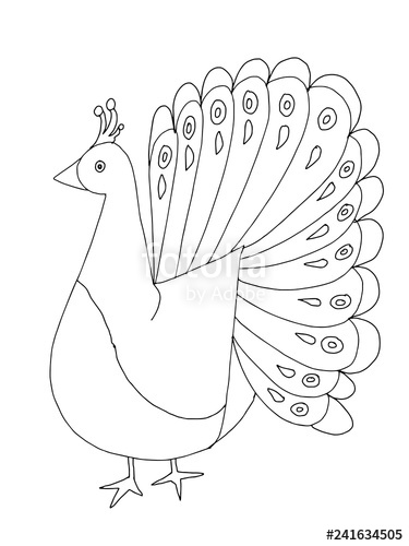 375x500 Cute Cartoon Peacock Illustration Coloring Drawing Line Stock - Peacock Line Drawing