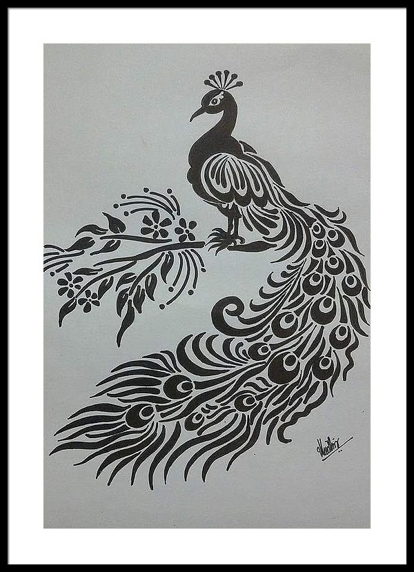 600x829 pencil sketch of peacock framed print - Peacock Pencil Drawing