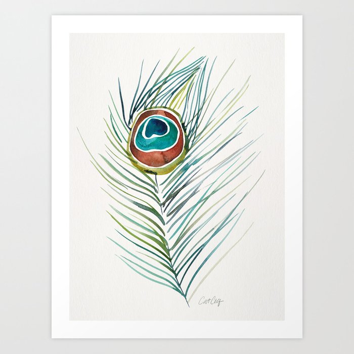 700x700 Peacock Tail Feather Watercolor Art Print - Peacock Tail Drawing
