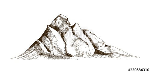 500x242 mountain peak, top or summit hand drawn with contour lines - Peak Drawing