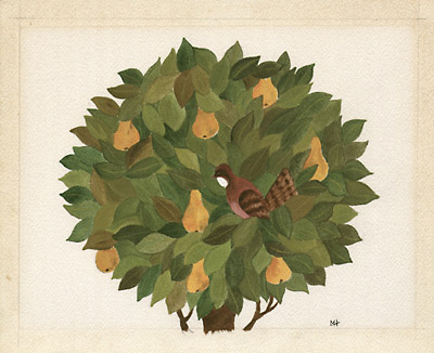 400x326 Illustration Art, Partridge In Pear Tree, Watercolor - Pear Tree Drawing