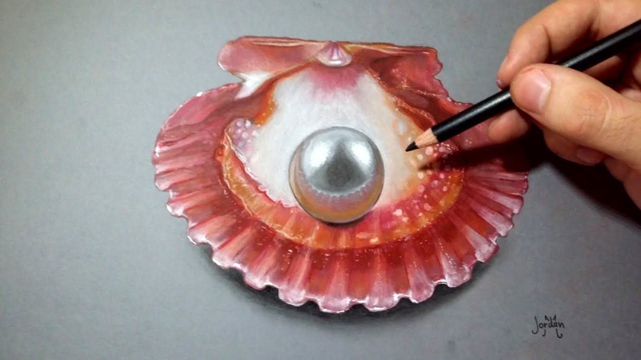 1280x720 cool realistic drawing pearl in clam shell ! - Pearl Drawing