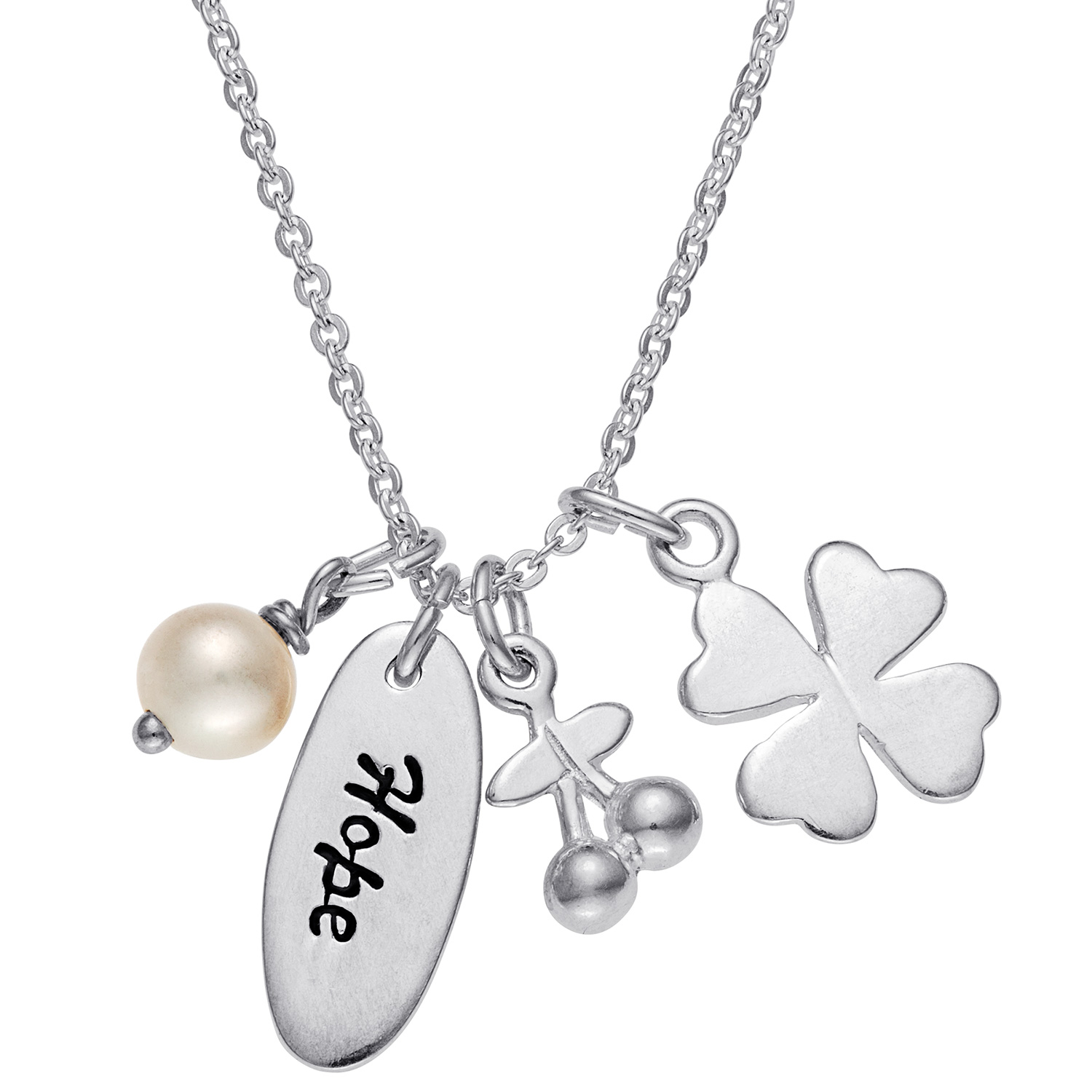 1500x1500 sterling silver leaf clover, hope and freshwater pearl pendant - Pearl Necklace Drawing