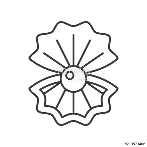 500x500 pearl shell icon, set of ocean life, line design vector stock - Pearl Shell Drawing