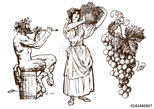 500x354 satyr sitting on the barrel, beautiful peasant woman carrying - Peasant Drawing