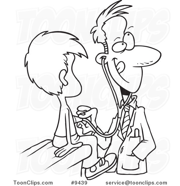 581x600 Cartoon Black And White Line Drawing Of A Pediatrician - Pediatrician Drawing