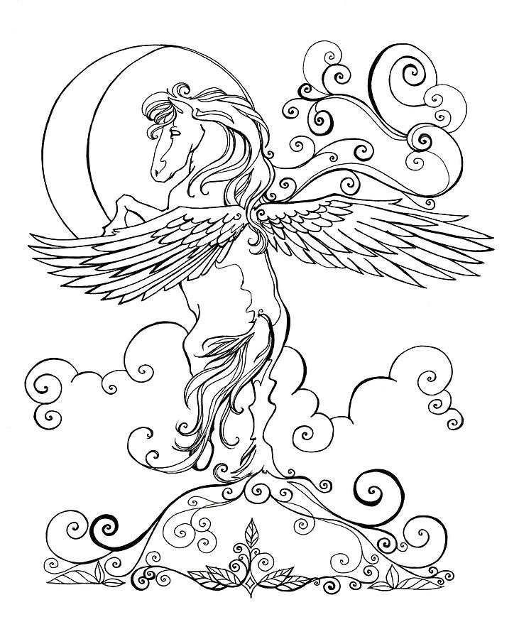 731x900 pegasus and crescent moon drawing - Pegasus Drawing