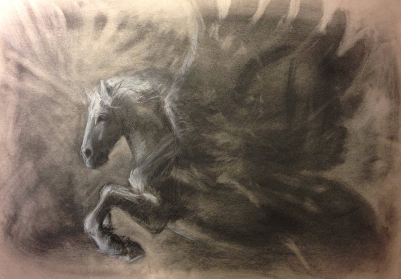794x552 pegasus drawing original charcoal and conte drawing of a etsy - Pegasus Drawing