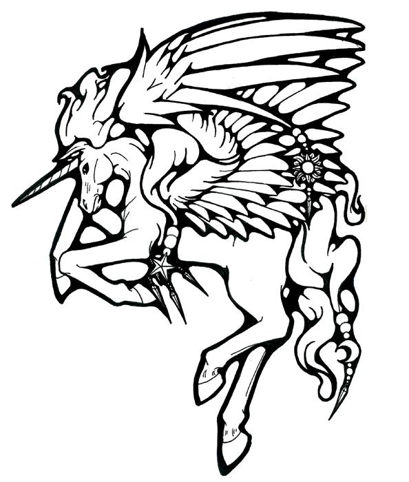 594x700 pegasus flying drawing at com free for personal us on tribal - Pegasus Flying Drawing