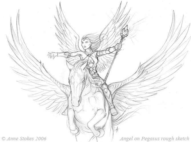 669x498 angel and pegasus sketch - Pegasus Flying Drawing
