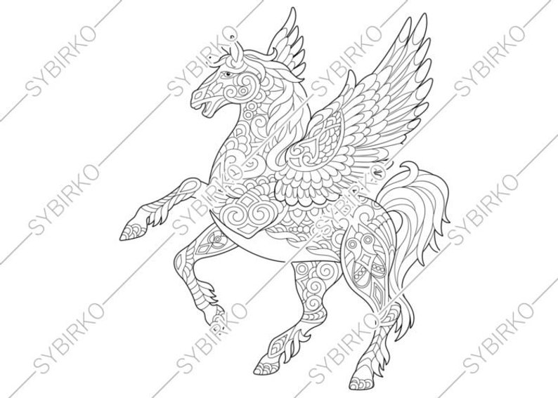794x567 coloring pages for adults pegasus flying horse fairytale etsy - Pegasus Flying Drawing