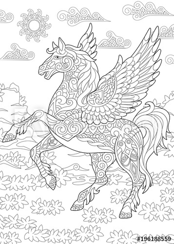 357x500 coloring - Pegasus Flying Drawing