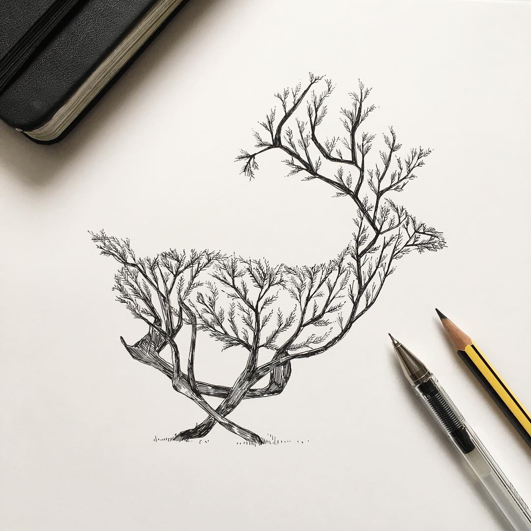 1080x1080 Pen Ink Depictions Of Trees Sprouting Into Animals - Pen And Ink Tree Drawings