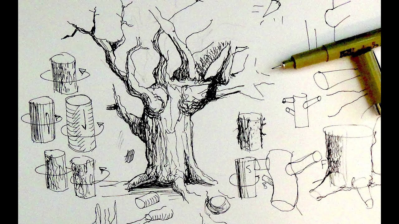 1280x720 Pen Ink Drawing Tutorials How To Draw Tree Trunks Branches - Pen And Ink Tree Drawings