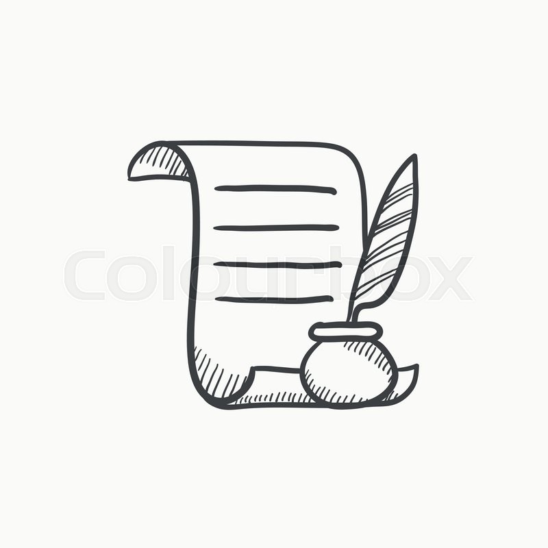 800x800 Paper Scroll With Feather Pen Vector Stock Vector Colourbox - Pen And Paper Drawing