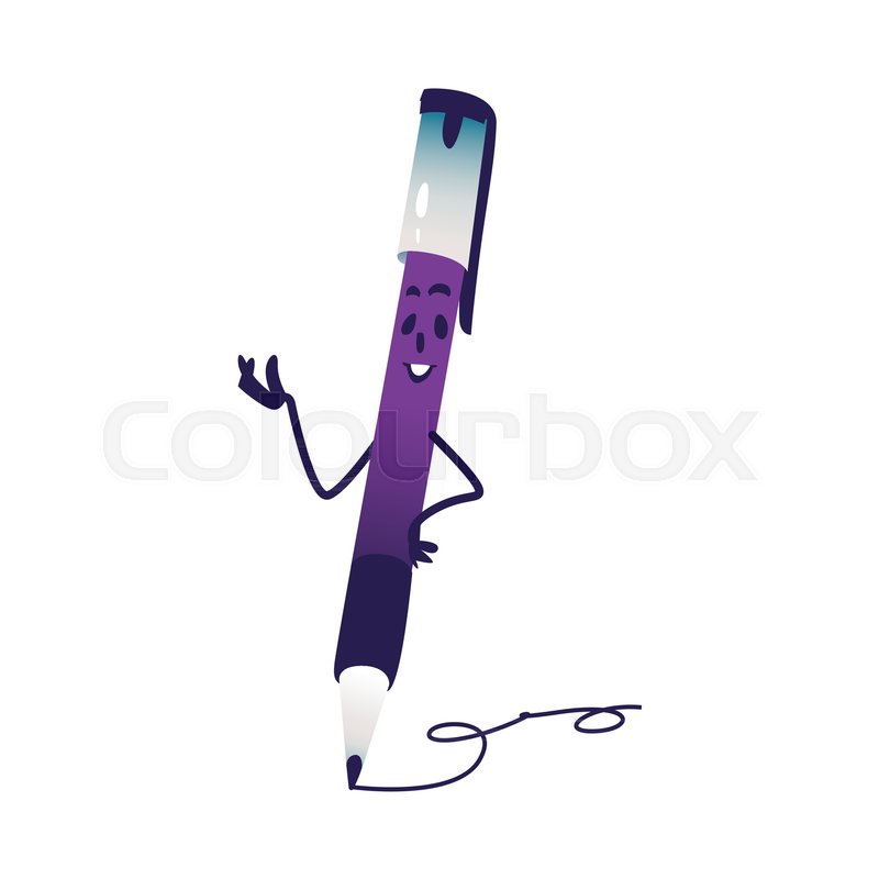 800x800 Cute Ball Pen Cartoon Character Stock Vector Colourbox - Pen Cartoon Drawing