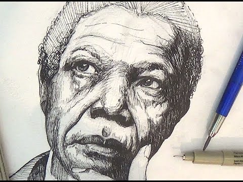 480x360 pen and ink drawing tutorials nelson mandela portrait drawing - Pen Portrait Drawing