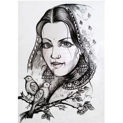 250x250 Lady Pencil Art Portrait, Size Rs Piece, Picto Design - Pencil Art Drawing