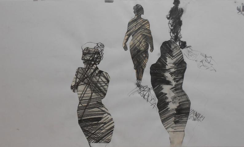 794x481 Four Women Collage Pencil Drawing Black And White Paper Etsy - Pencil Drawing Collage