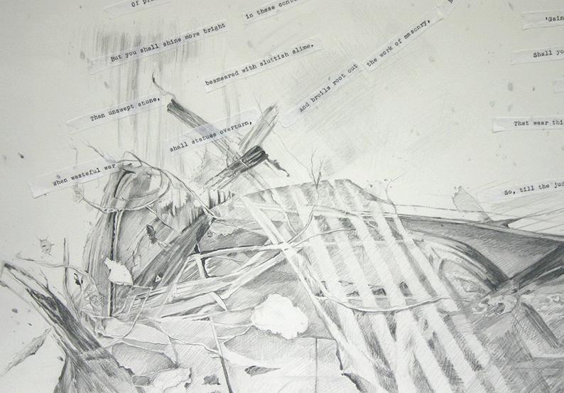 794x553 Shakespeare Sonnet Pencil Drawing On Paper Original Fine Etsy - Pencil Drawing Collage