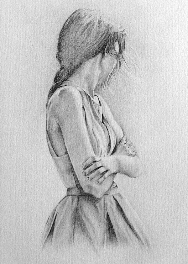 600x842 Picture Pencil Drawing The Lonely Girl Graphite Pencil Drawing - Pencil Drawing Drawing