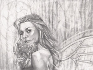 300x227 original pencil drawing graphite fantasy fairy moonlight mask - Pencil Drawing Fairies