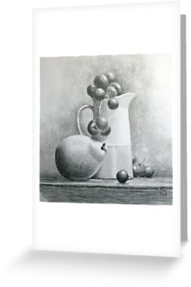 277x415 still life with pear grapes pencil drawing greeting cards - Pencil Drawing Grapes