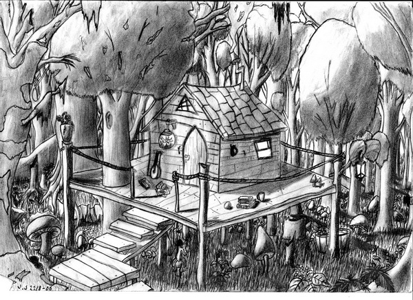 600x436 Beautiful House Pencil Drawings For Inspiration - Pencil Drawing Of A Forest