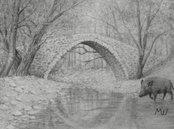 741x549 pencil drawing of a forest bridge miroslav sunjkic pencil drawings - Pencil Drawing Of A Forest