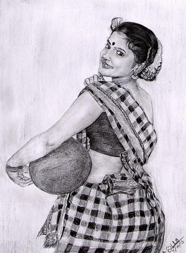 595x811 Village Girl - Pencil Drawing Of Girl