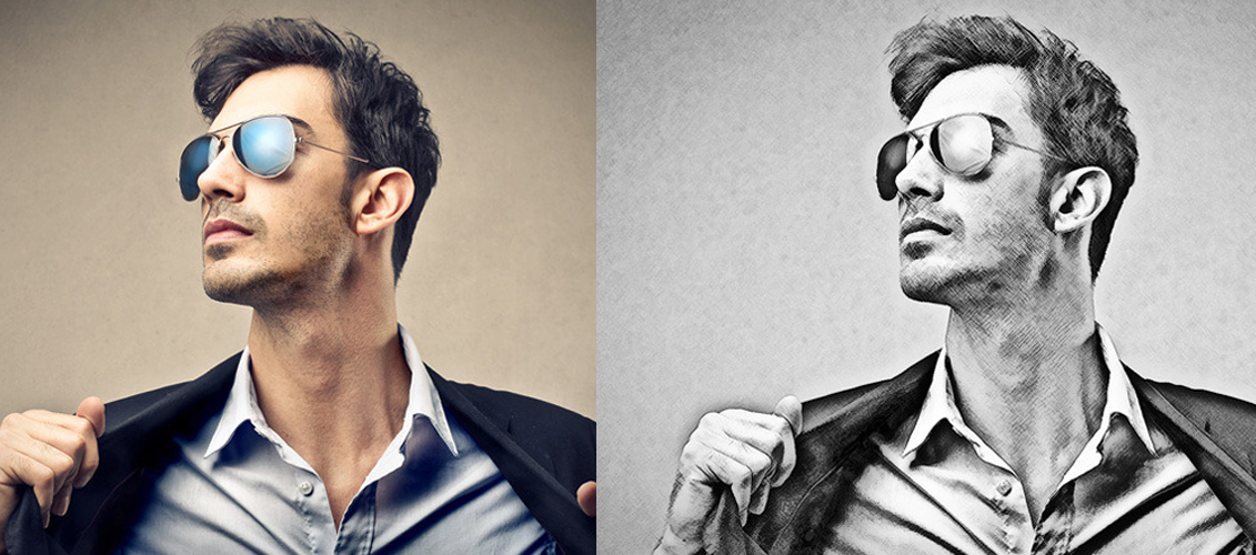 1131x500 cool photoshop sketch actions - Pencil Drawing Photoshop Action