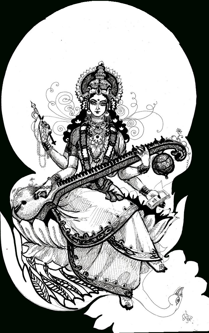 710x1130 saraswati pencil sketch saraswati drawing sketch for free - Pencil Drawing Pictures Free Download