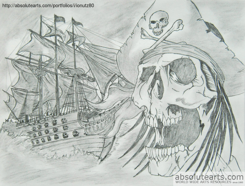 1024x777 Ionel Grozavu Artwork Pirate Ship Original Drawing Pencil - Pencil Drawing Ship