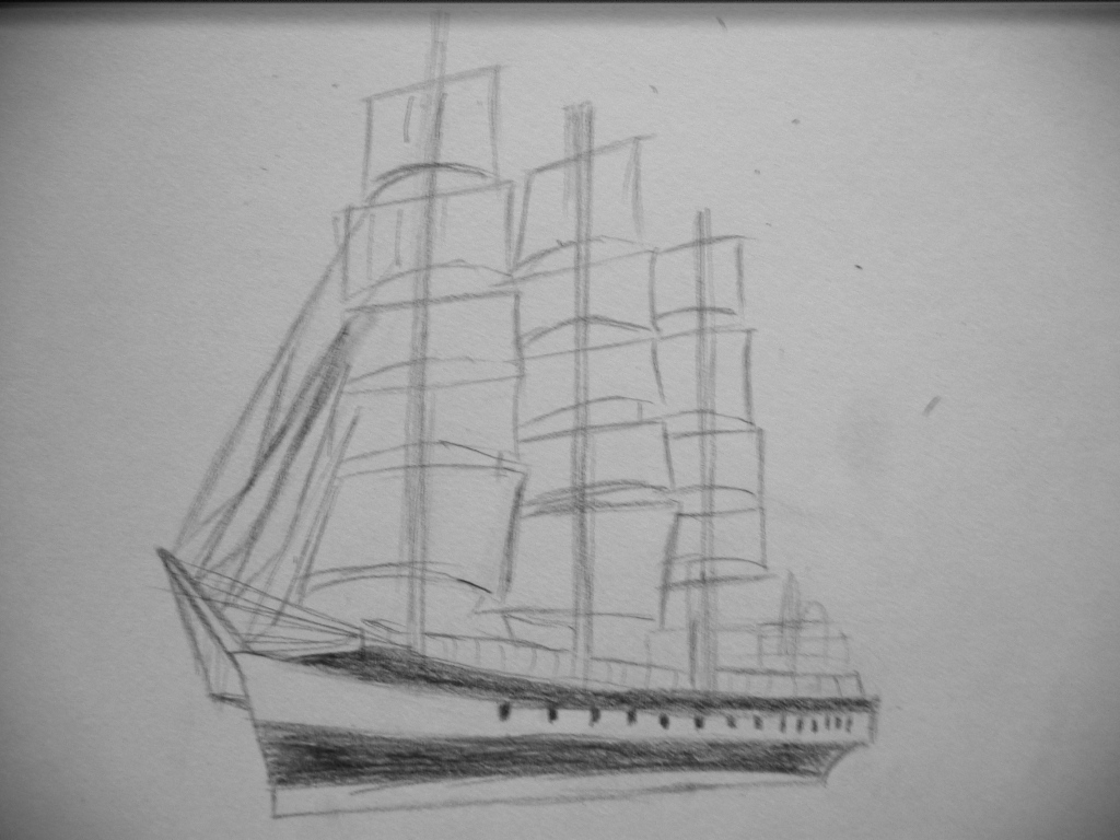 1024x768 april pekuja's daily sketch - Pencil Drawing Ship