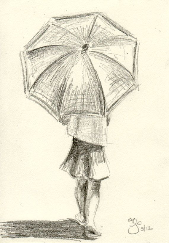570x817 Girl With Umbrella - Pencil Drawings
