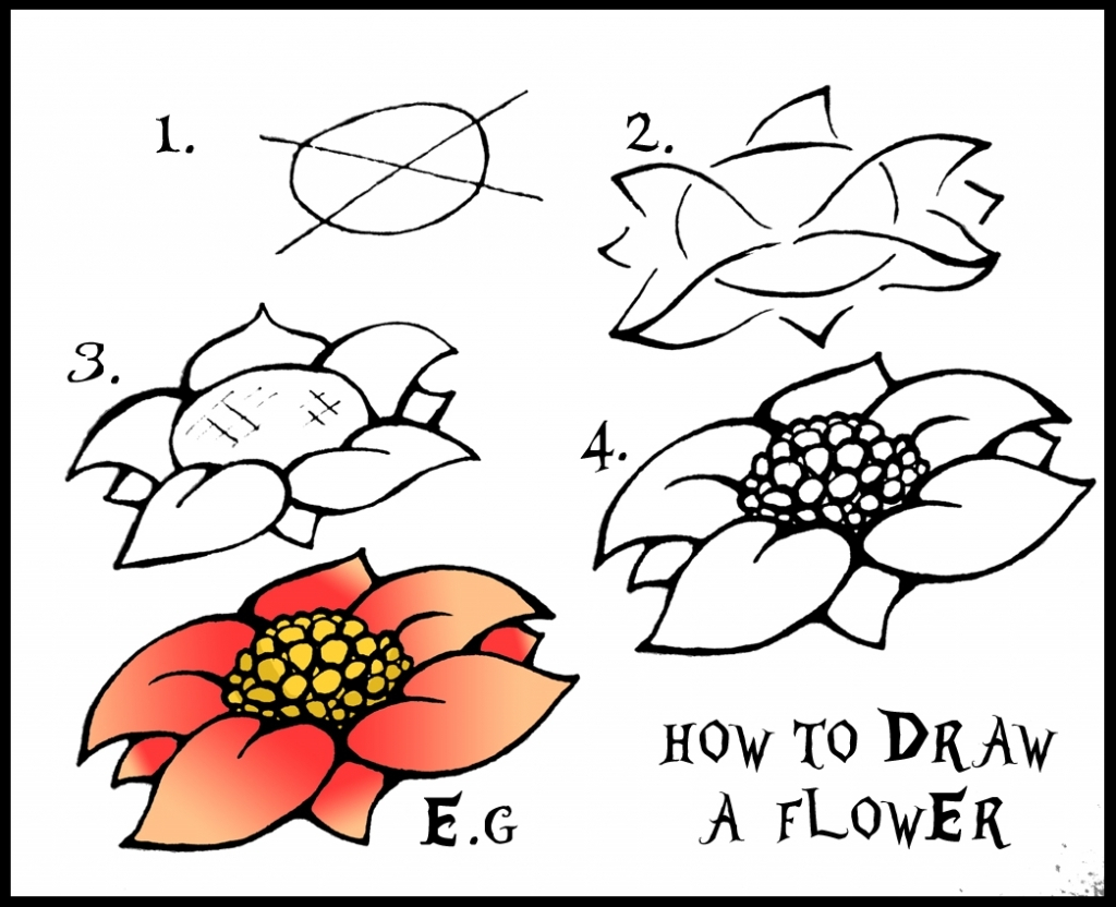 1024x832 Drawing Flowers Step - Pencil Drawings Of Flowers Step By Step