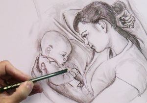 300x210 mother and baby pencil sketch pencil sketch of mother and baby - Pencil Drawings Of Mother And Baby