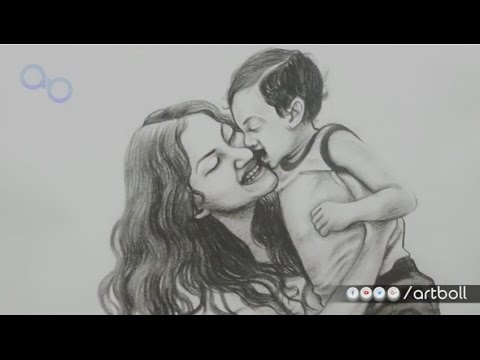 480x360 Mother And Child Pencil Sketch From Artboll - Pencil Drawings Of Mother And Baby