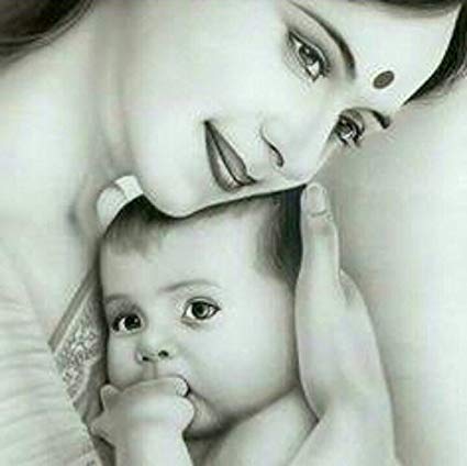 425x424 Pictures Mother And Baby Pencil Drawing Hd - Pencil Drawings Of Mother And Baby