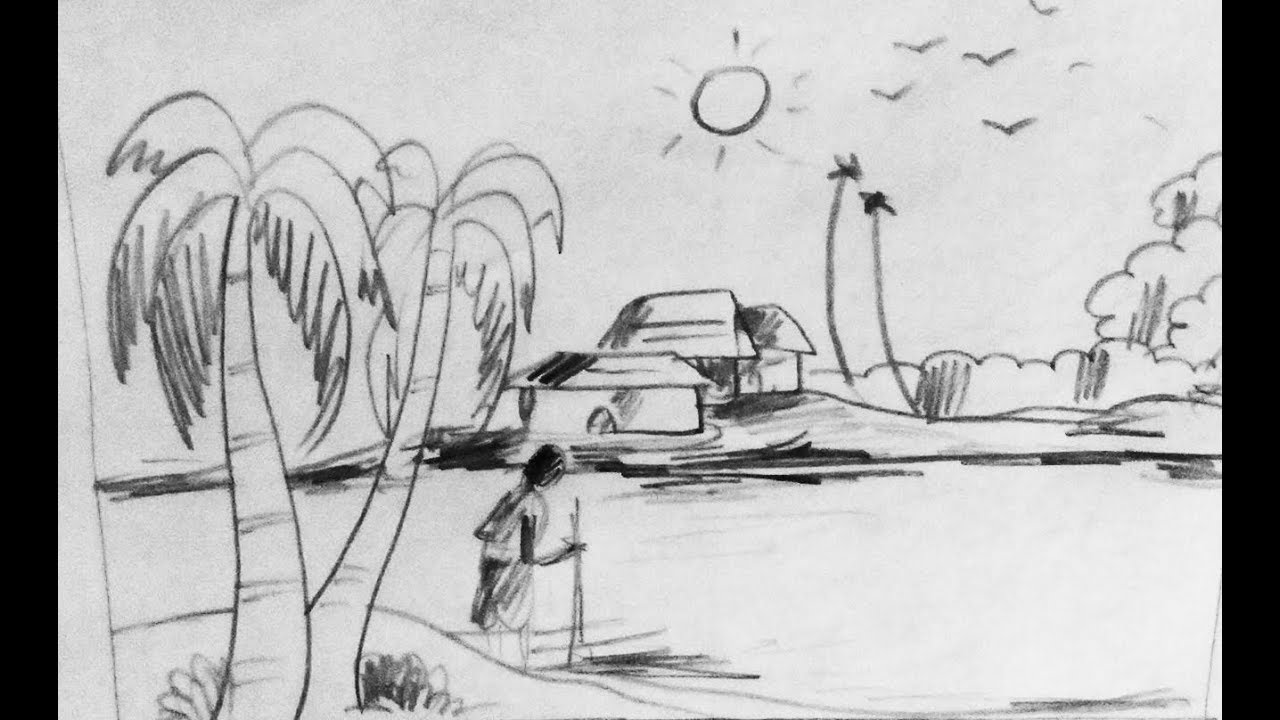 1280x720 How To Draw Scenery Of Nature Scenery With Pencil Step - Pencil Drawings Of Nature