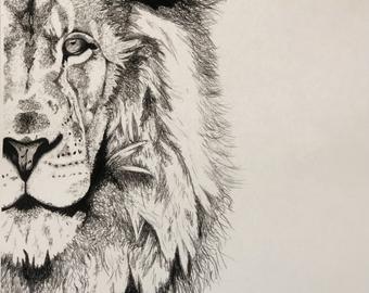 340x270 Lion Pencil Drawing Etsy - Pencil Lion Drawing