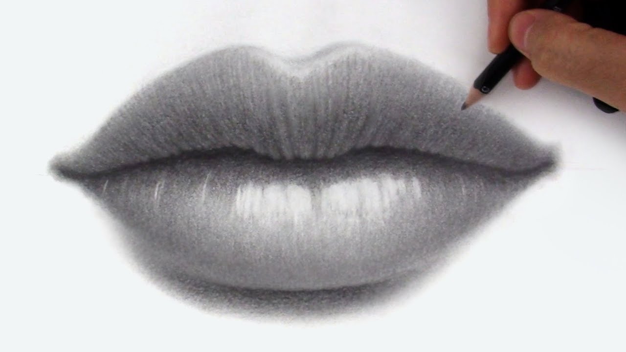 1280x720 how to draw + shade lips in pencil - Pencil Lip Drawing