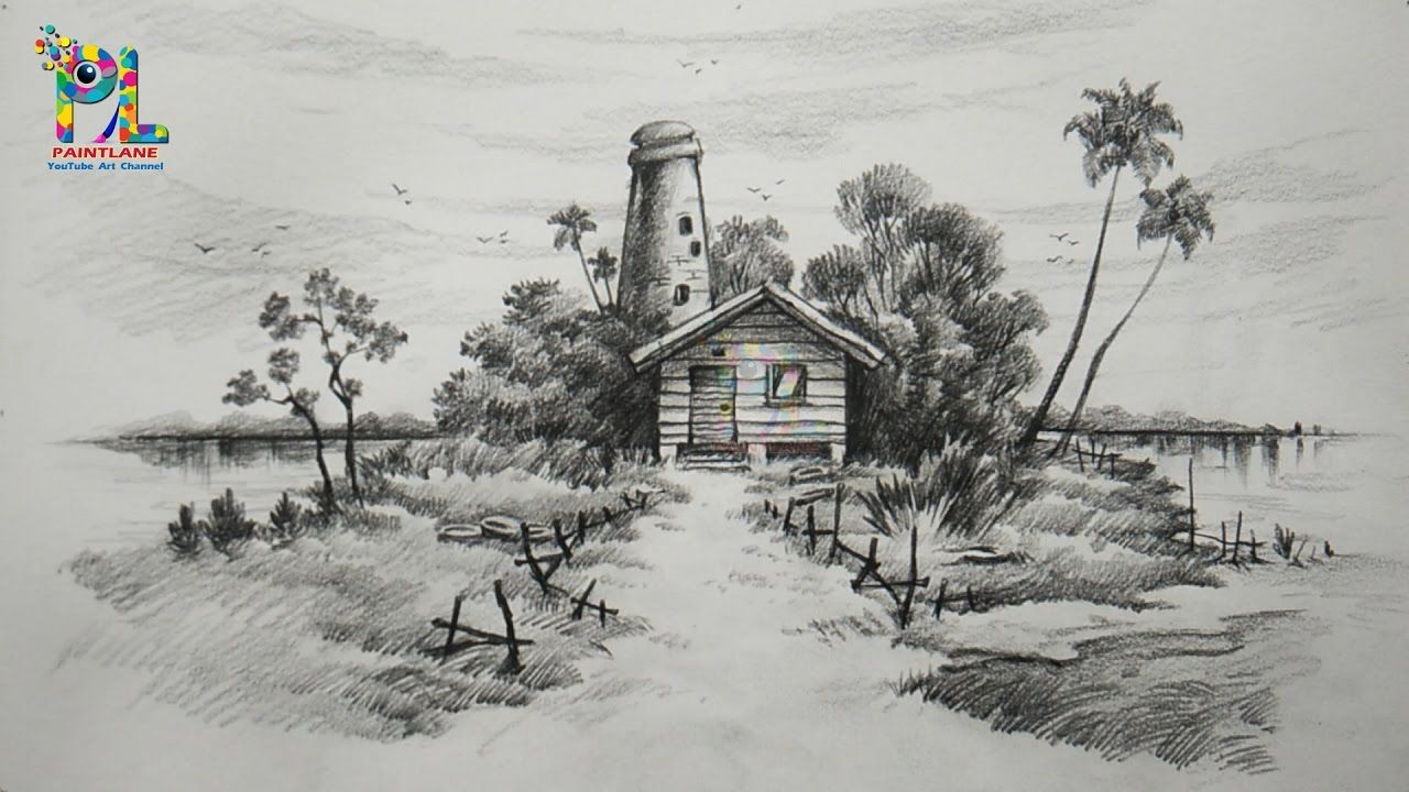 1280x720 Simple Pencil Sketch Of Landscape Simple Pencil Sketches - Pencil Photo Drawing