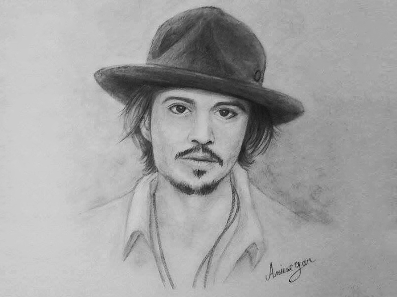 800x600 johnny depp pencil portrait drawing - Pencil Portrait Drawing