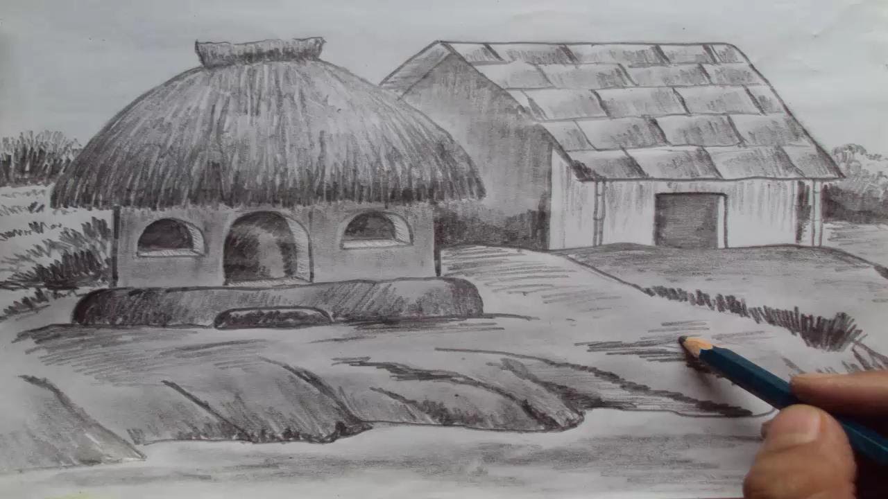 1280x720 how to draw a house, shading with pencil - Pencil Shading Drawing