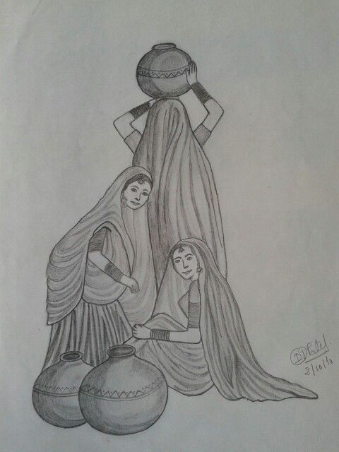 480x640 village woman pencil shading drawing diy and crafts - Pencil Shading Drawing