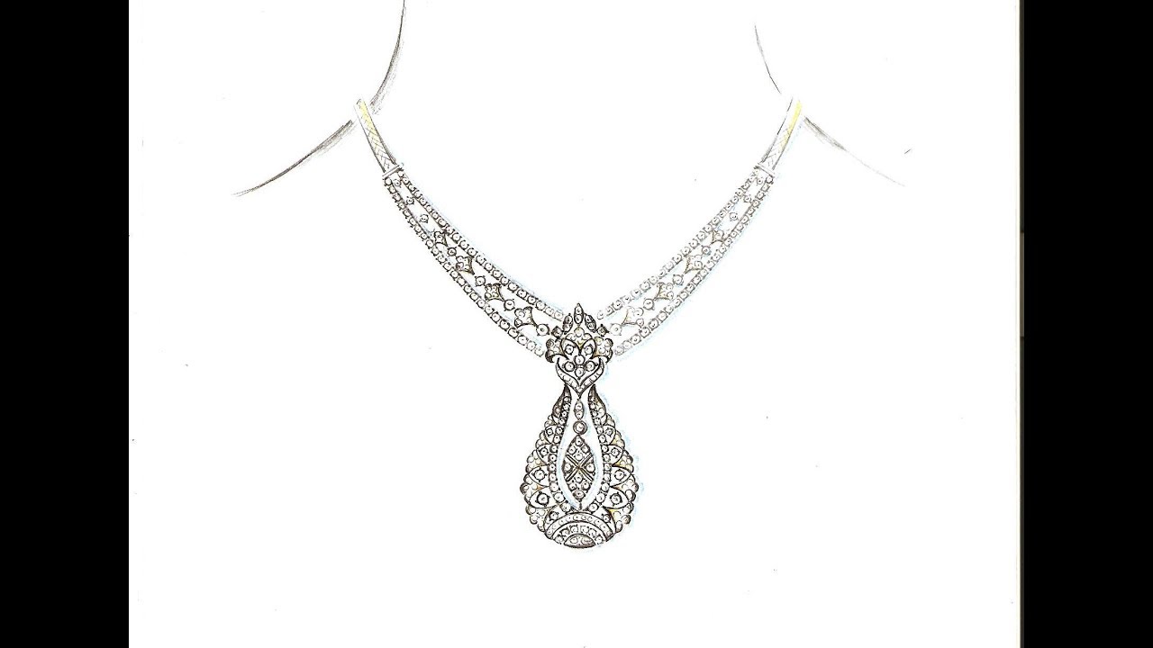 1280x720 drawing necklace designs latest diamond jewellery designs hand - Pendant Drawing