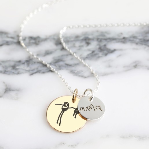 515x515 personalised handwriting double disc charm necklace lisa angel - Pendant Drawing