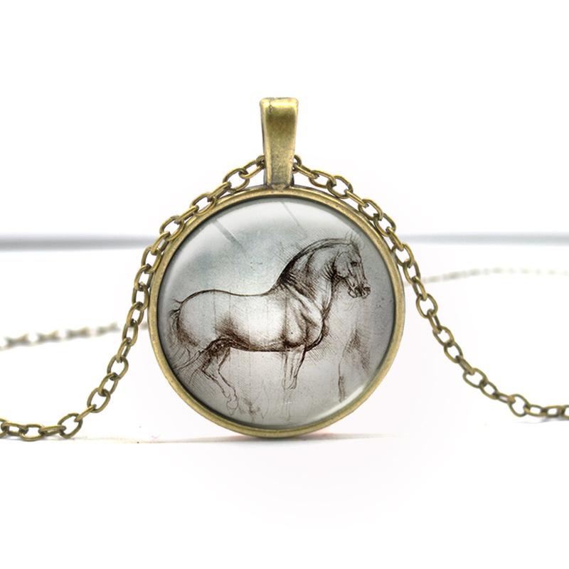 800x800 wholesale new silver jewelry leonardo da vinci horse necklace - Pendant Drawing
