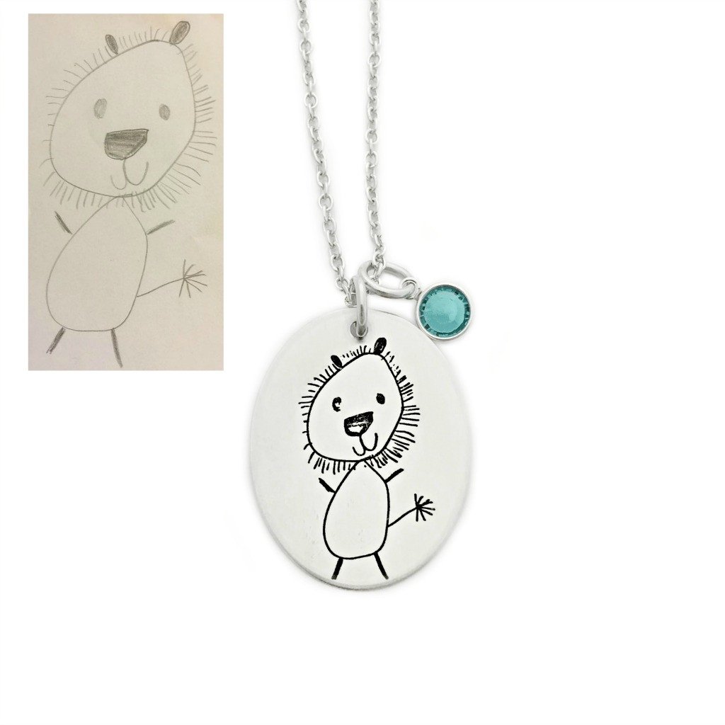 1024x1024 child's drawing necklace artwork jewelry engraved handwriting - Pendant Drawing
